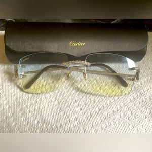 2 Tone tinted Cartier Big C Decor Rimless Diamond Shades